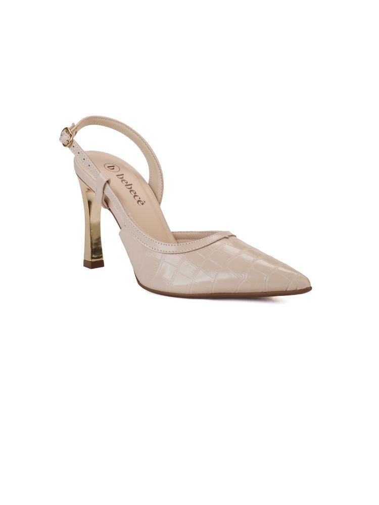 Scarpin Bebecê Slingback Salto Fino Lateral Aberta com Fivela Bege 3