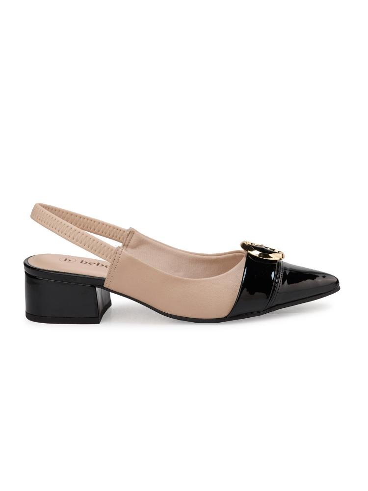 Scarpin Bebecê Slingback Sofisticado Com Bico Metalizado E Enfeite Nude/Preto 3