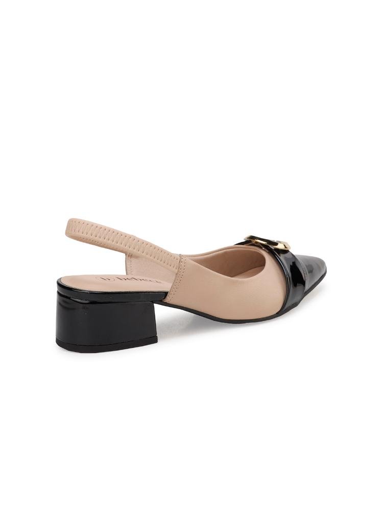 Scarpin Bebecê Slingback Sofisticado Com Bico Metalizado E Enfeite Nude/Preto 2
