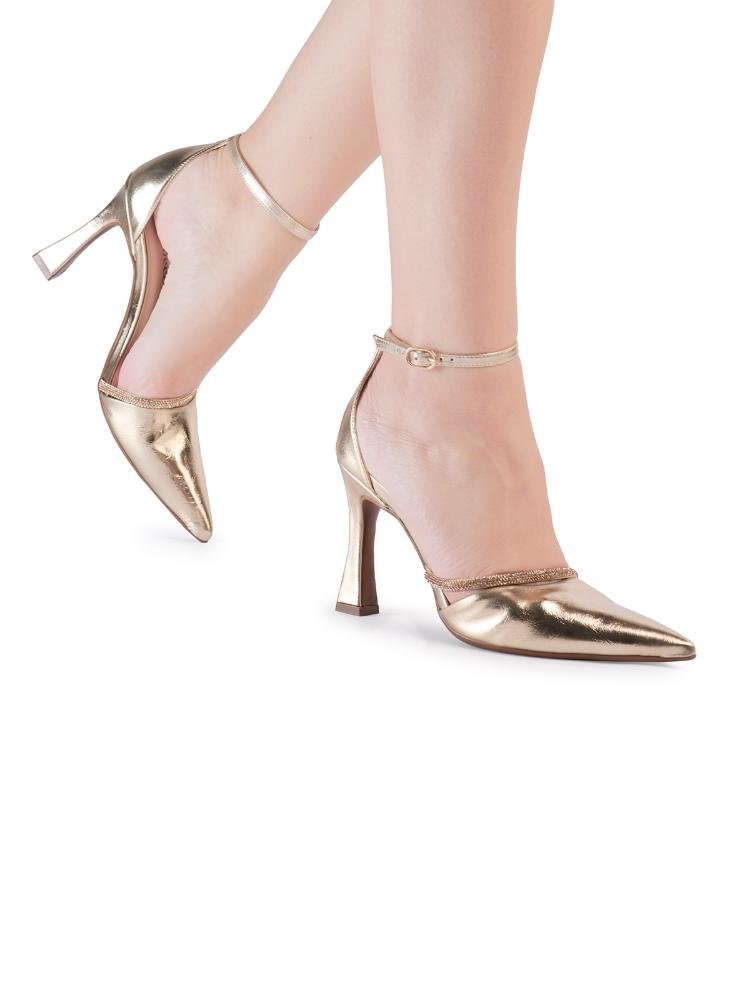 Scarpin Bebecê Semiaberto Com Fivela Strass Dourado 2