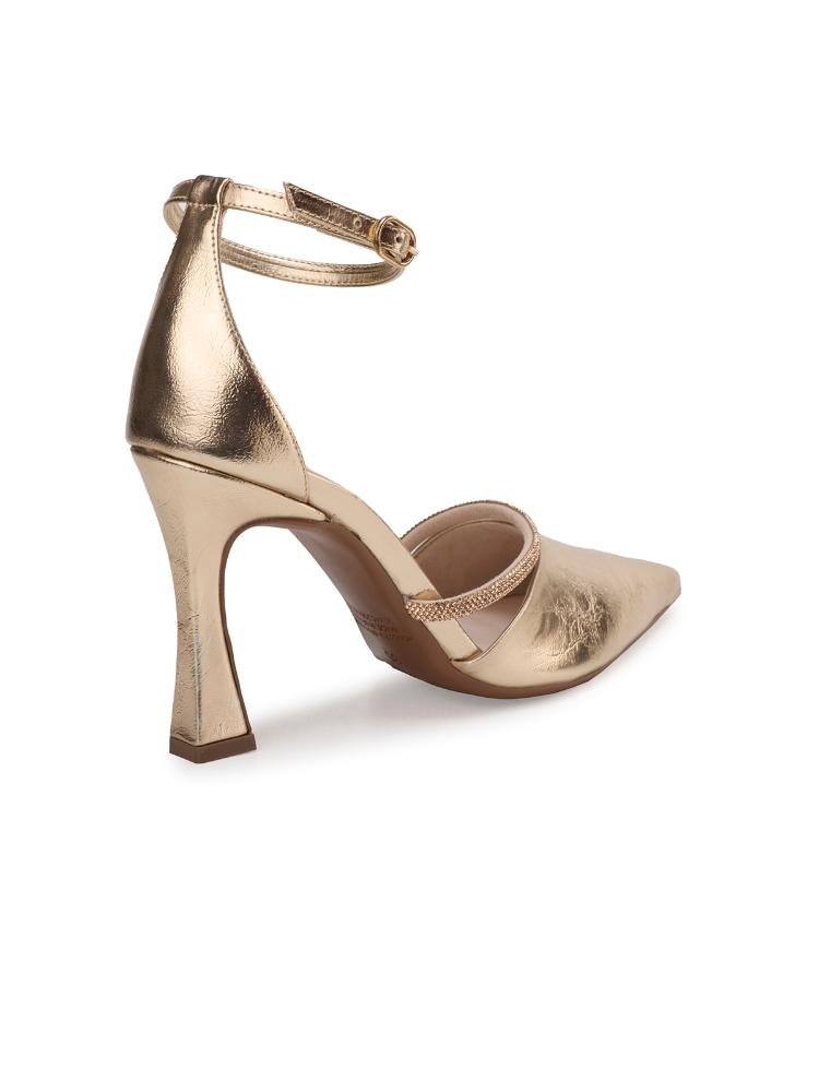 Scarpin Bebecê Semiaberto Com Fivela Strass Dourado 4