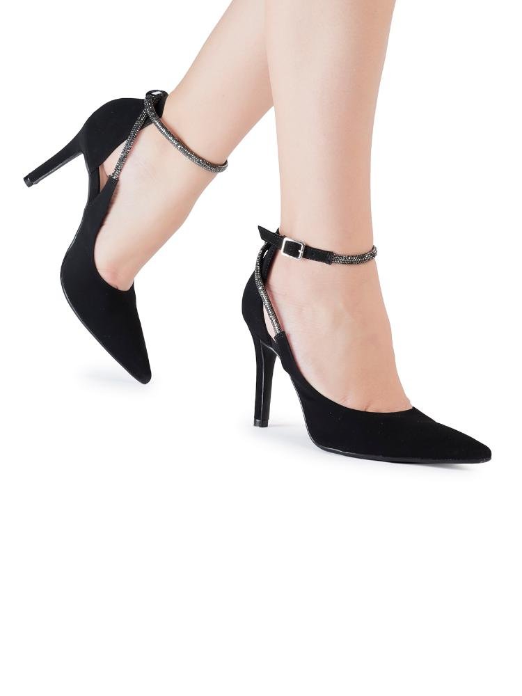 Scarpin Bebecê Sofisticado Com Strass Salto Fino Preto 2