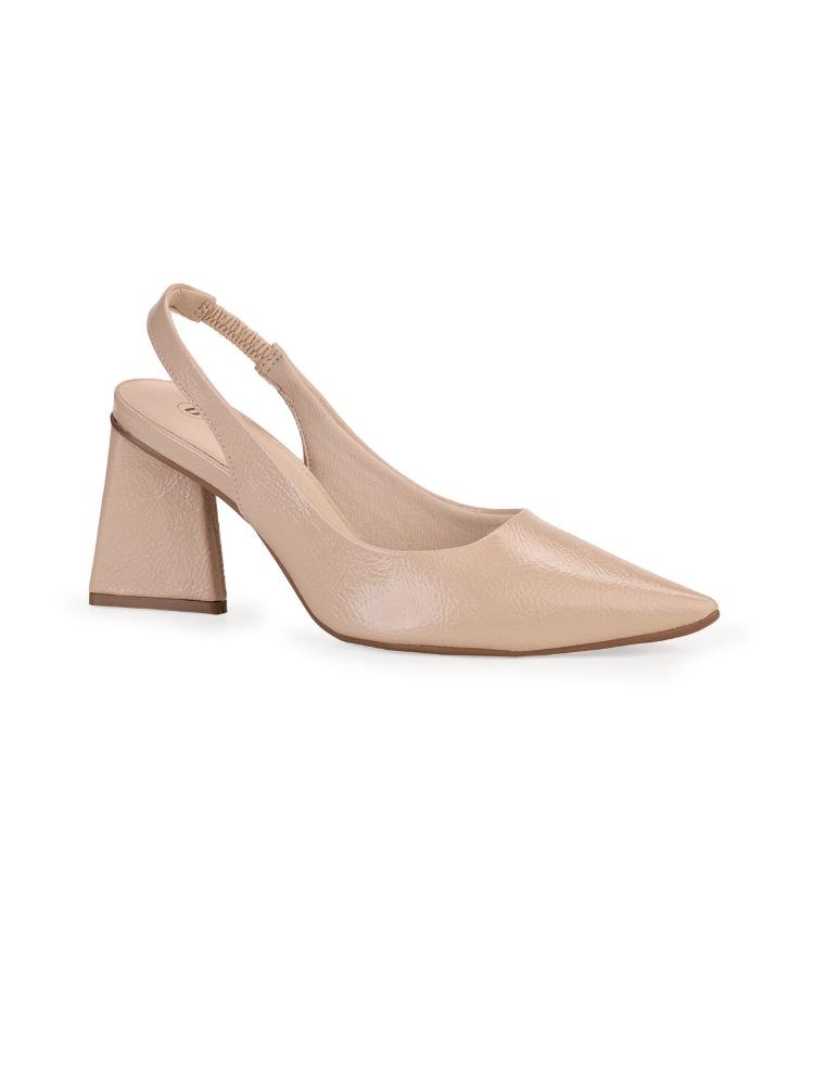 Scarpin Clássico Slingback Bebecê Salto Bloco Bege 3