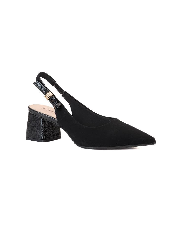 Scarpin Clássico Slingback Tira Com Enfeite Bebecê Salto Bloco
