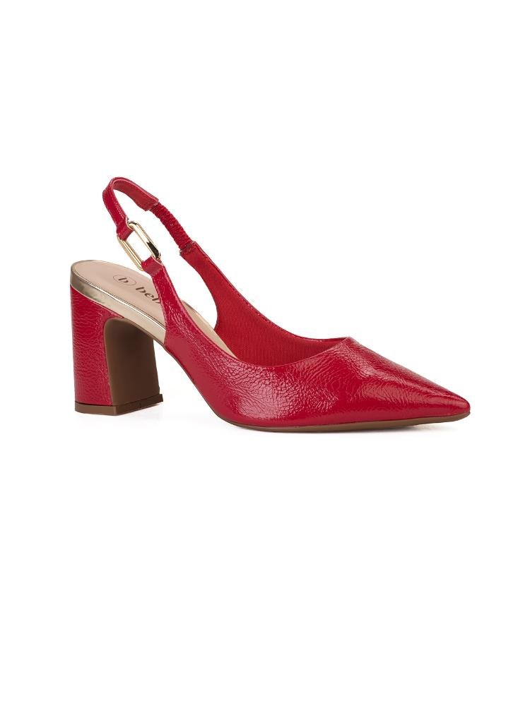 Scarpin Clássico Slingback Tira Com Enfeite Salto Bloco Bebecê Vermelho 3