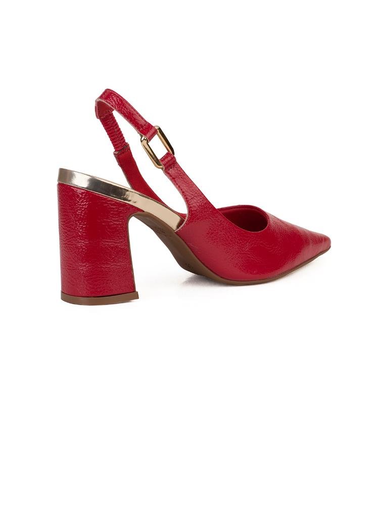 Scarpin Clássico Slingback Tira Com Enfeite Salto Bloco Bebecê Vermelho 4