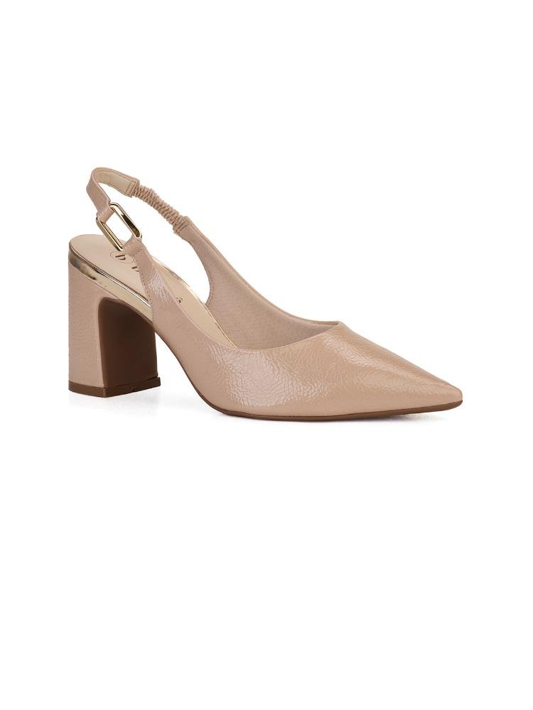 Scarpin Clássico Slingback Tira Com Enfeite Salto Bloco Bebecê Bege 3