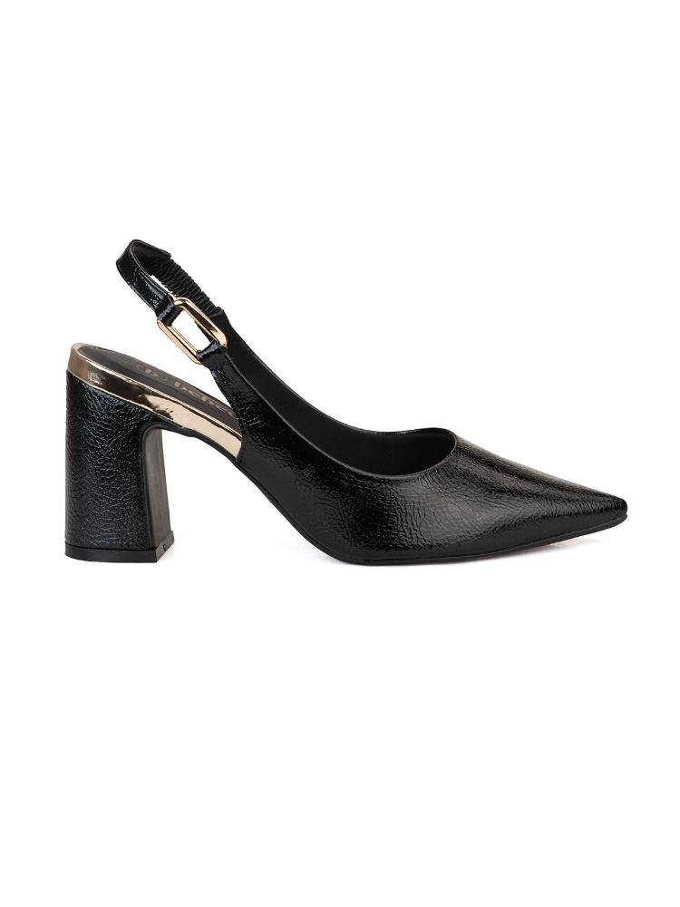 Scarpin Clássico Slingback Tira Com Enfeite Salto Bloco Bebecê
