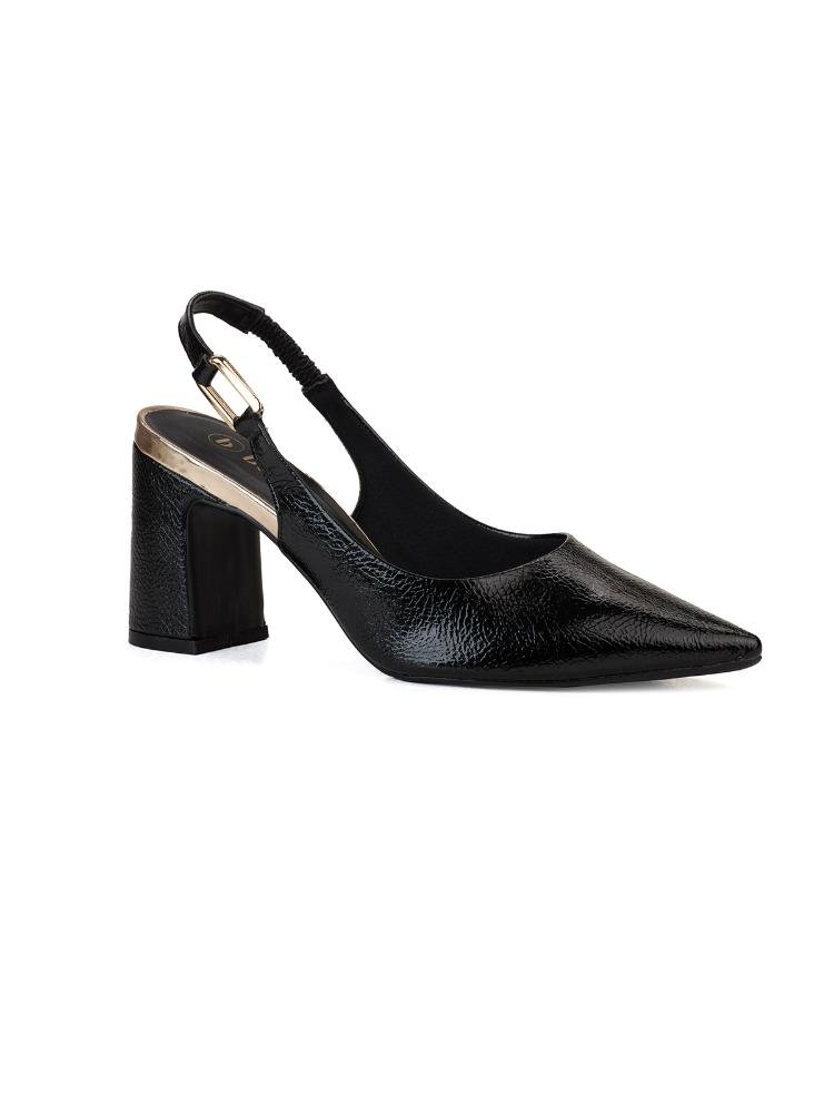 Scarpin Clássico Slingback Tira Com Enfeite Salto Bloco Bebecê Preto 3