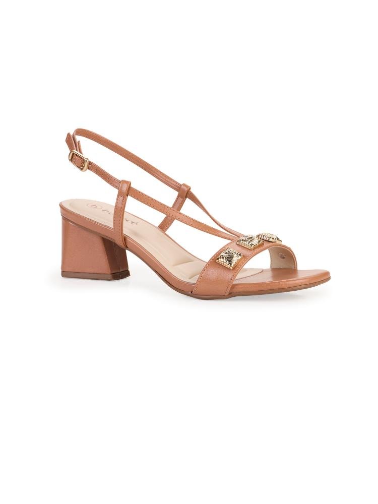 Sandália Bebecê Salto Blovco Enfeites Geométricos Marrom 3