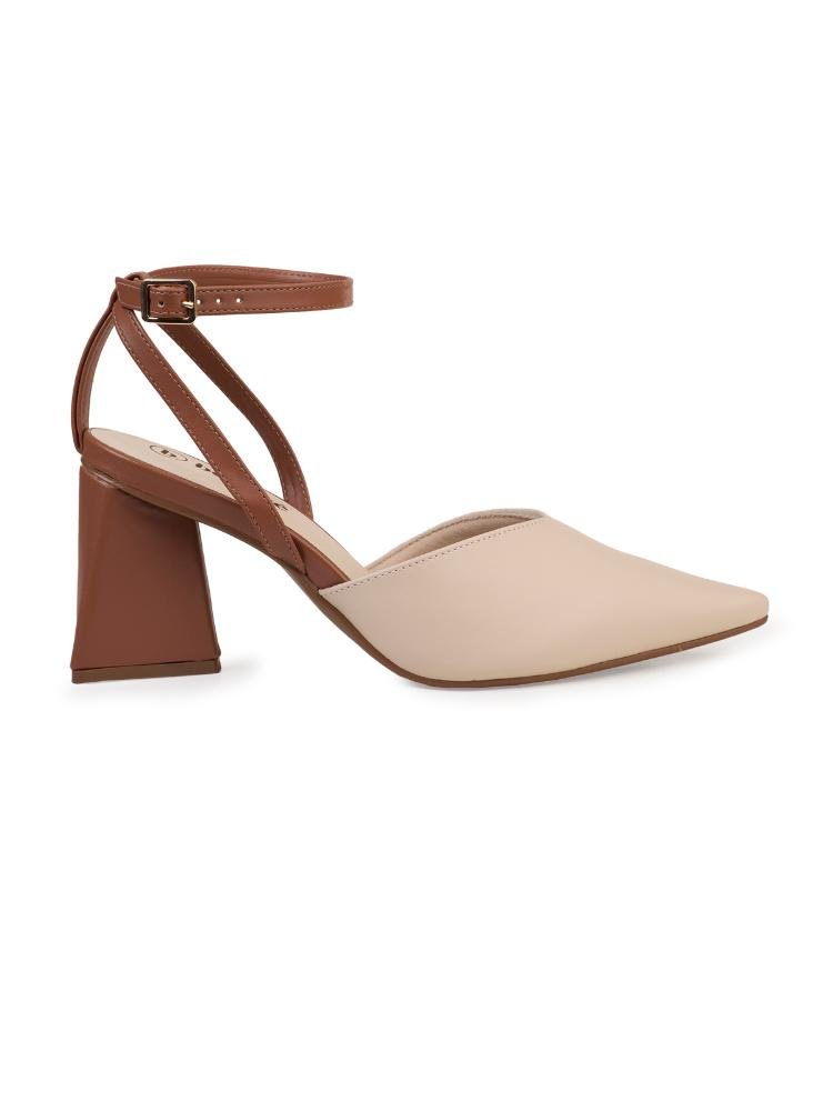 Scarpin Salto Bloco Bebecê com Tiras no Tornozelo Creme 4