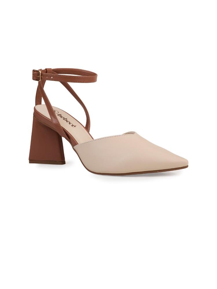 Scarpin Salto Bloco Bebecê com Tiras no Tornozelo Creme 3