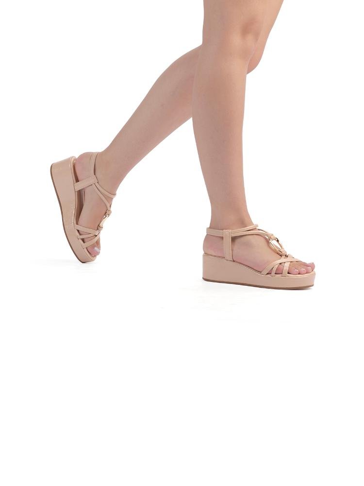Sandália Flatform Bebecê Salto Médio Com Enfeite Bege 2