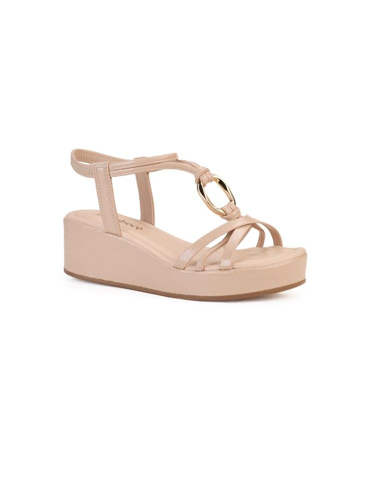 Sandália Flatform Bebecê Salto Médio Com Enfeite Bege 3