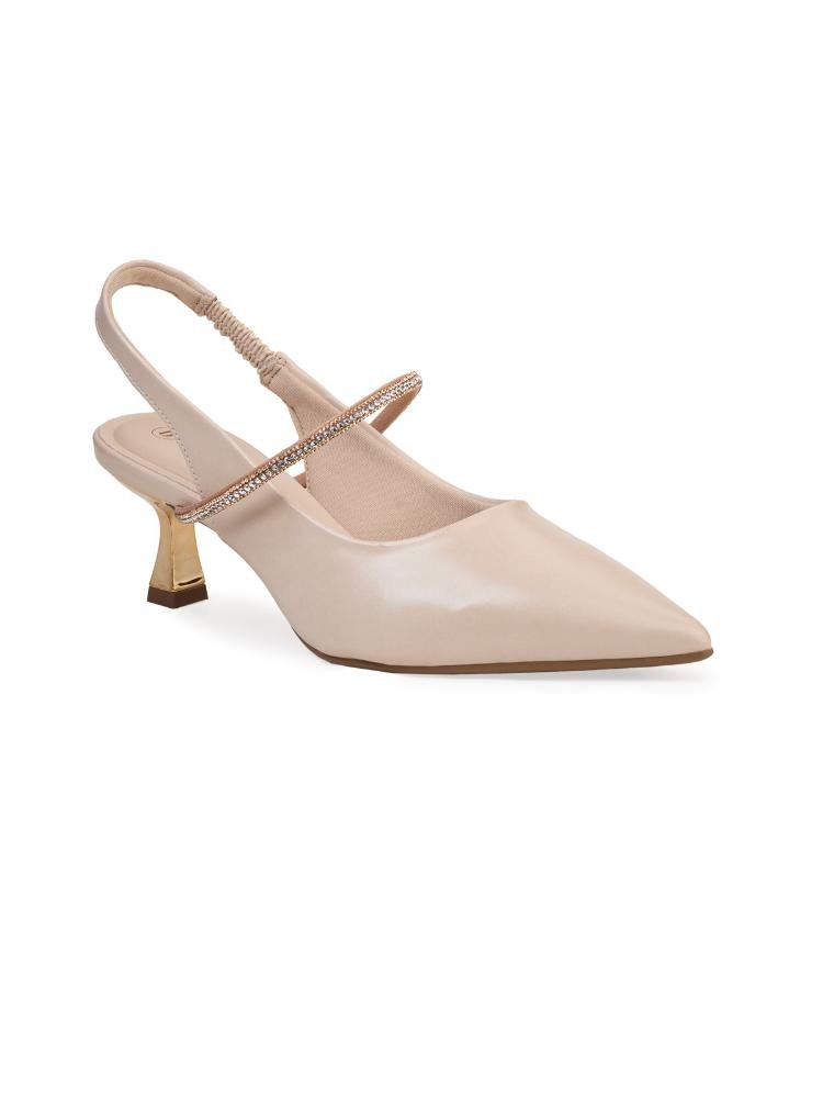 Scarpin Slingback Bebecê com Acabamento Metalizado e Salto Taça Creme 3