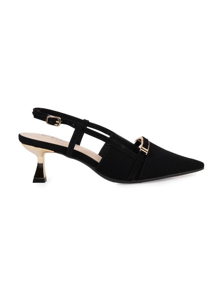 Scarpin Slingback Bebecê com Enfeite Contrastante e Salto Taça Estilizado