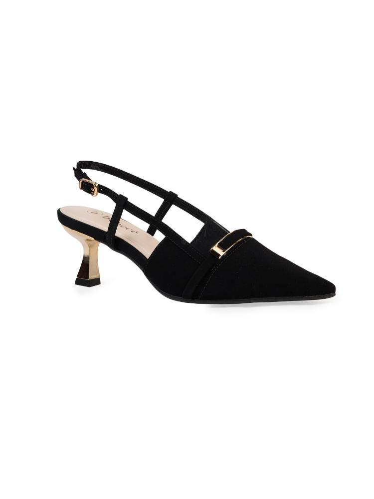 Scarpin Slingback Bebecê com Enfeite Contrastante e Salto Taça Estilizado Preto 3
