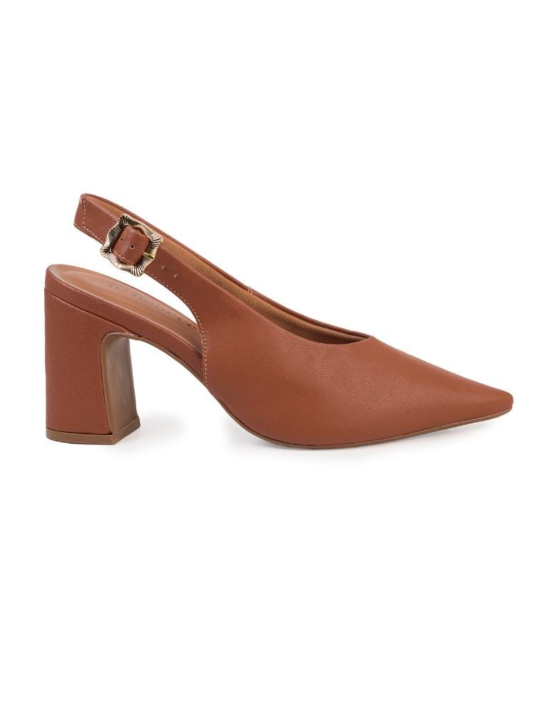 Scarpin Slingback Bebecê Salto Bloco com Fivela Lateral