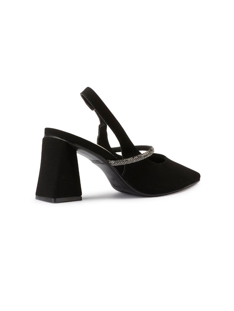 Scarpin Slingback Bebecê Salto Alto Geométrico Tiras com Strass Preto 4