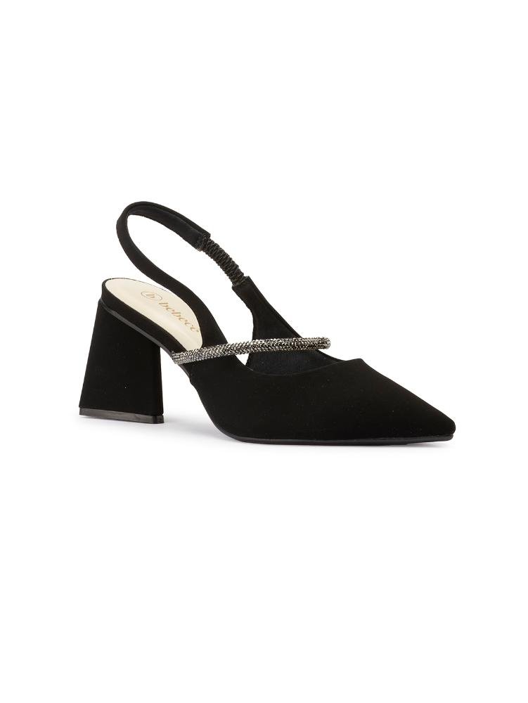 Scarpin Slingback Bebecê Salto Alto Geométrico Tiras com Strass Preto 3