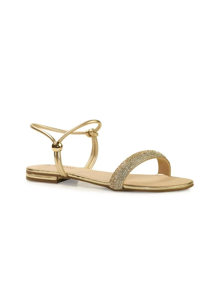 Sandália Rasteira Flat Bebecê com Strass Dourado 3