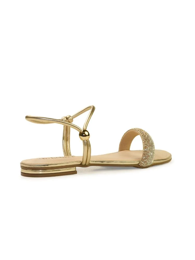 Sandália Rasteira Flat Bebecê com Strass Dourado 4