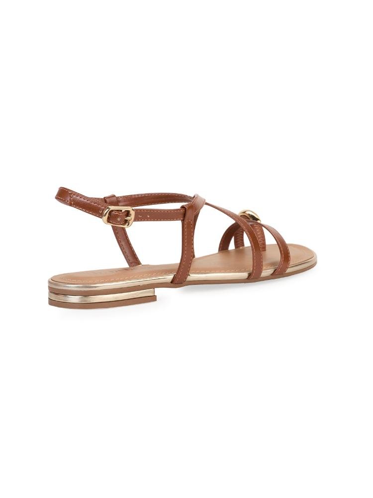 Sandália Rasteira Bebecê Minimal Tiras Enfeite Anel Marrom 4