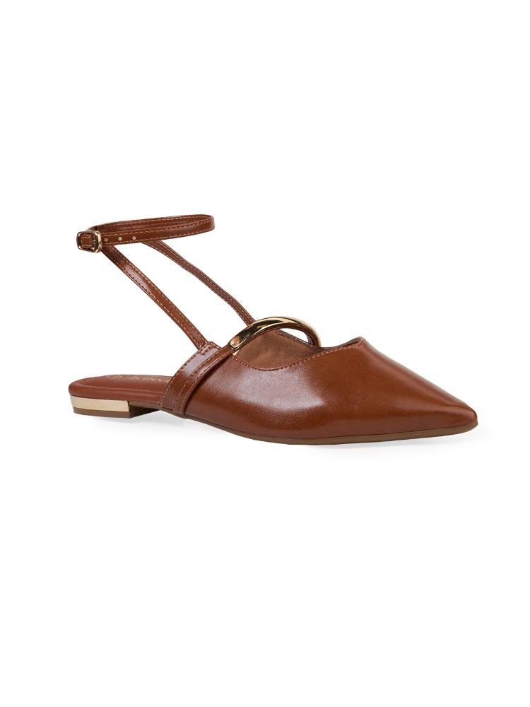 Sapatilha Slingback Bebecê Bico Fino e Tira Dupla no Tornozelo Marrom 3