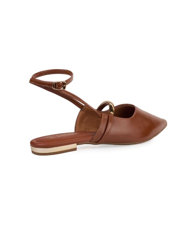 Sapatilha Slingback Bebecê Bico Fino e Tira Dupla no Tornozelo Marrom 4