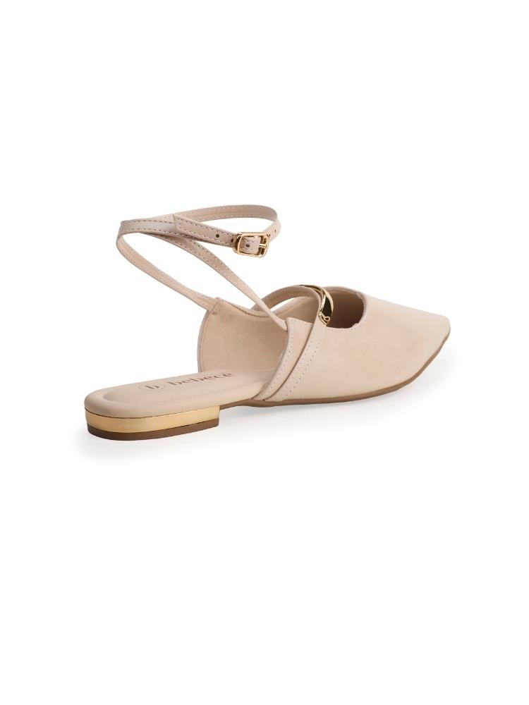 Sapatilha Slingback Bebecê Bico Fino e Tira Dupla no Tornozelo Bege 4