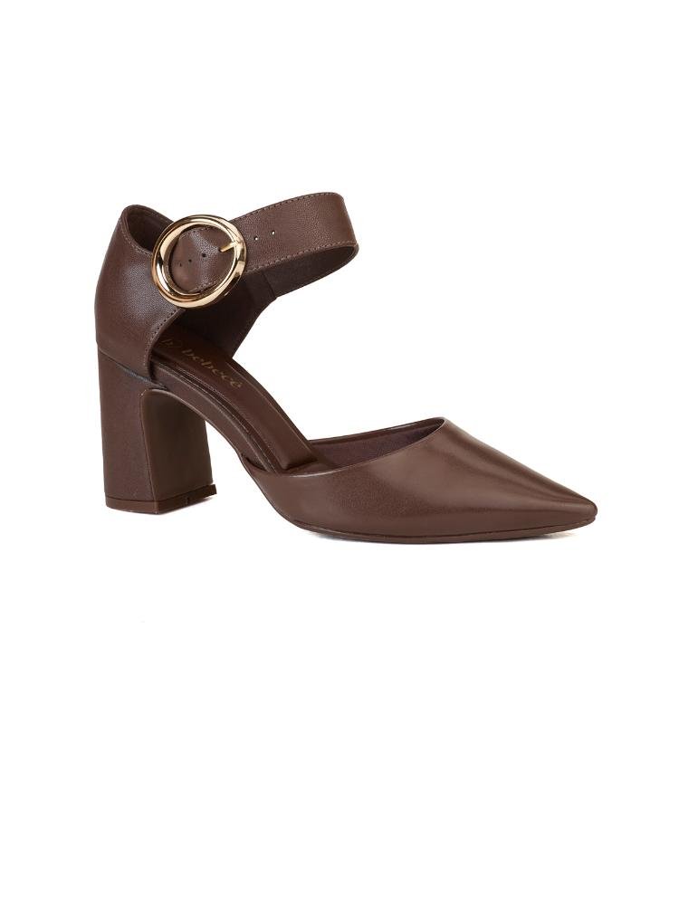 Scarpin Bebecê Confortável Maxi Fivela Marrom 3