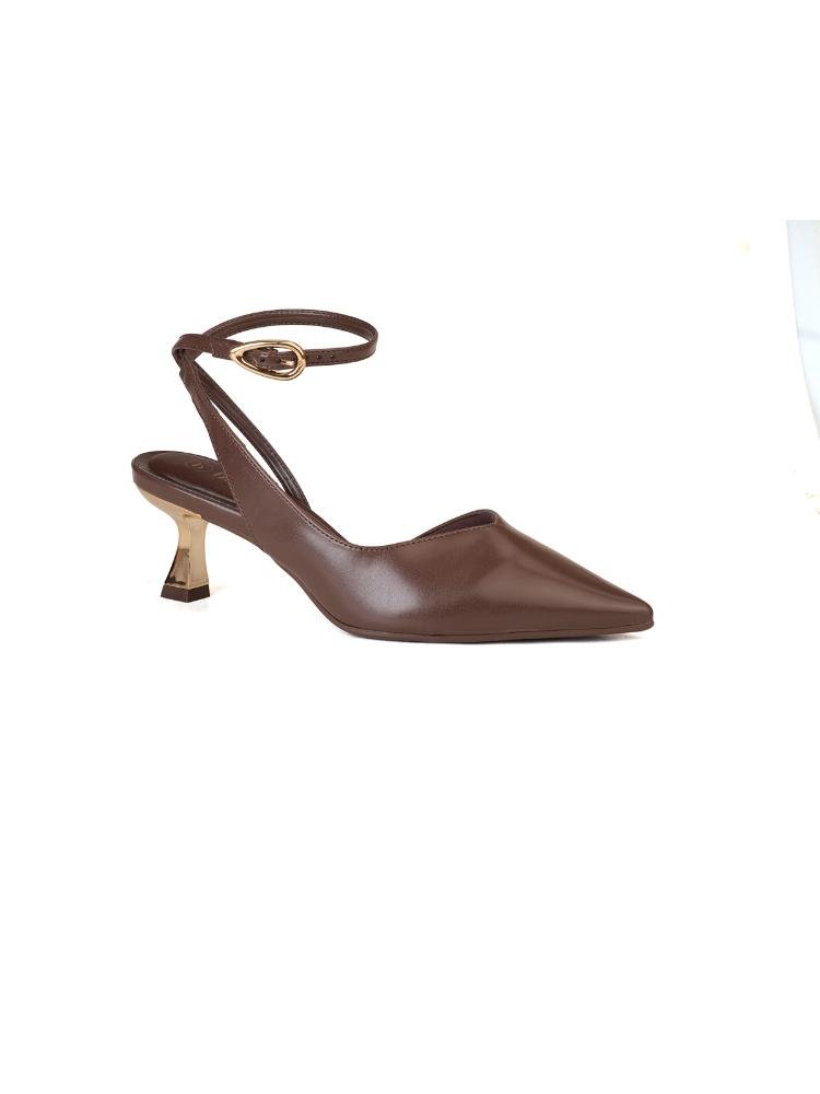 Slingback Moderno Bebecê com Fivela Gota Metalizada Marrom 3