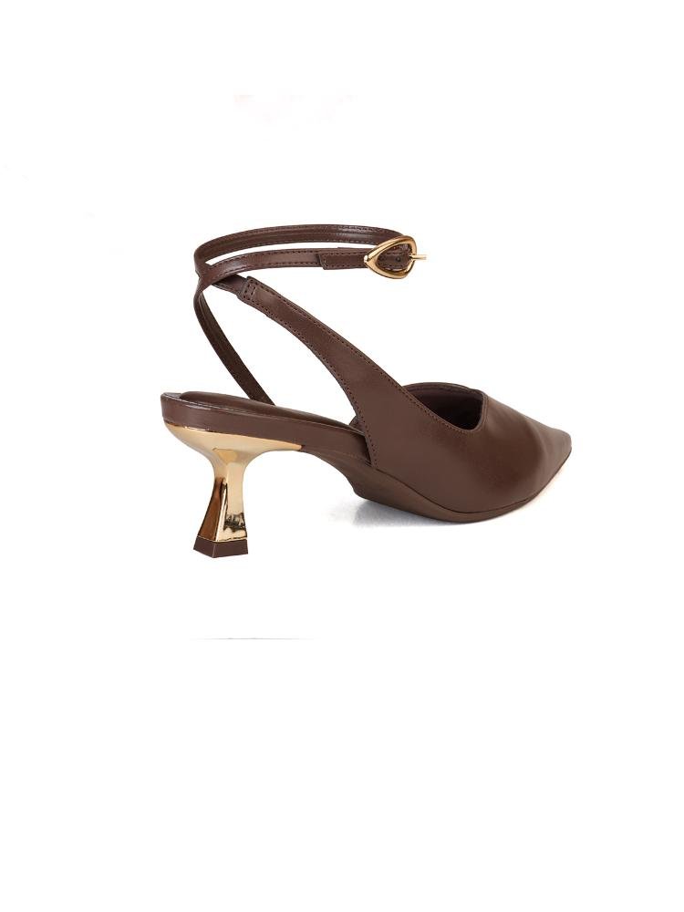 Slingback Moderno Bebecê com Fivela Gota Metalizada Marrom 4