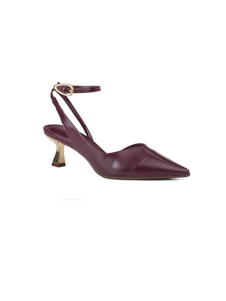 Slingback Moderno Bebecê com Fivela Gota Metalizada Vinho 3