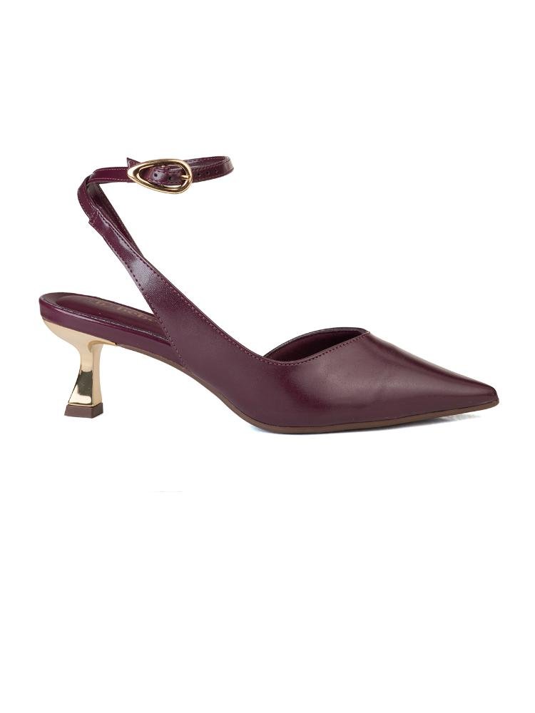 Slingback Moderno Bebecê com Fivela Gota Metalizada Vinho 2