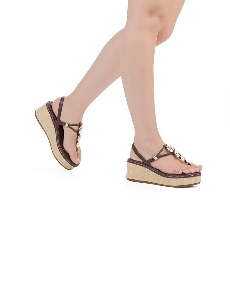 Sandália Flatform Bebecê Calce Facil Tiras Com Enfeite Marrom 2