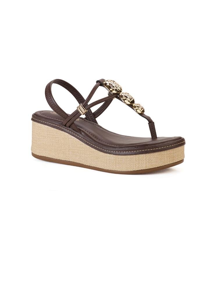 Sandália Flatform Bebecê Calce Facil Tiras Com Enfeite Marrom 3