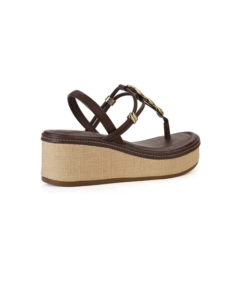 Sandália Flatform Bebecê Calce Facil Tiras Com Enfeite Marrom 4