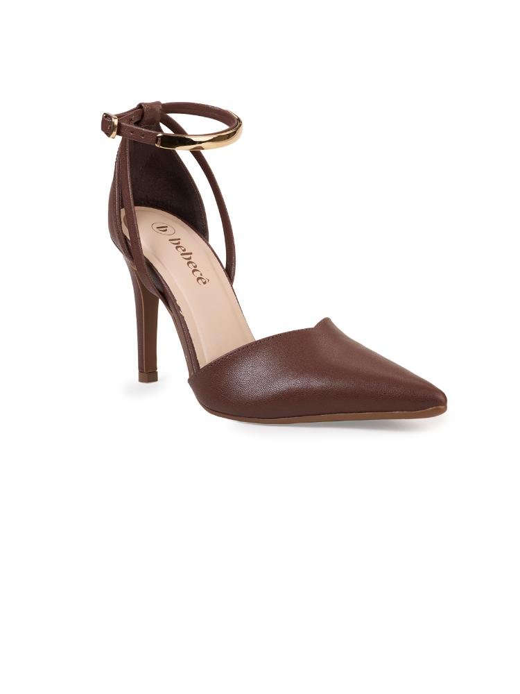 Scarpin Bebecê de Salto Alto com Tiras Cruzadas no Tornozelo Marrom 4