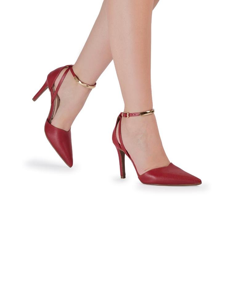 Scarpin Bebecê de Salto Alto com Tiras Cruzadas no Tornozelo Vermelho 2