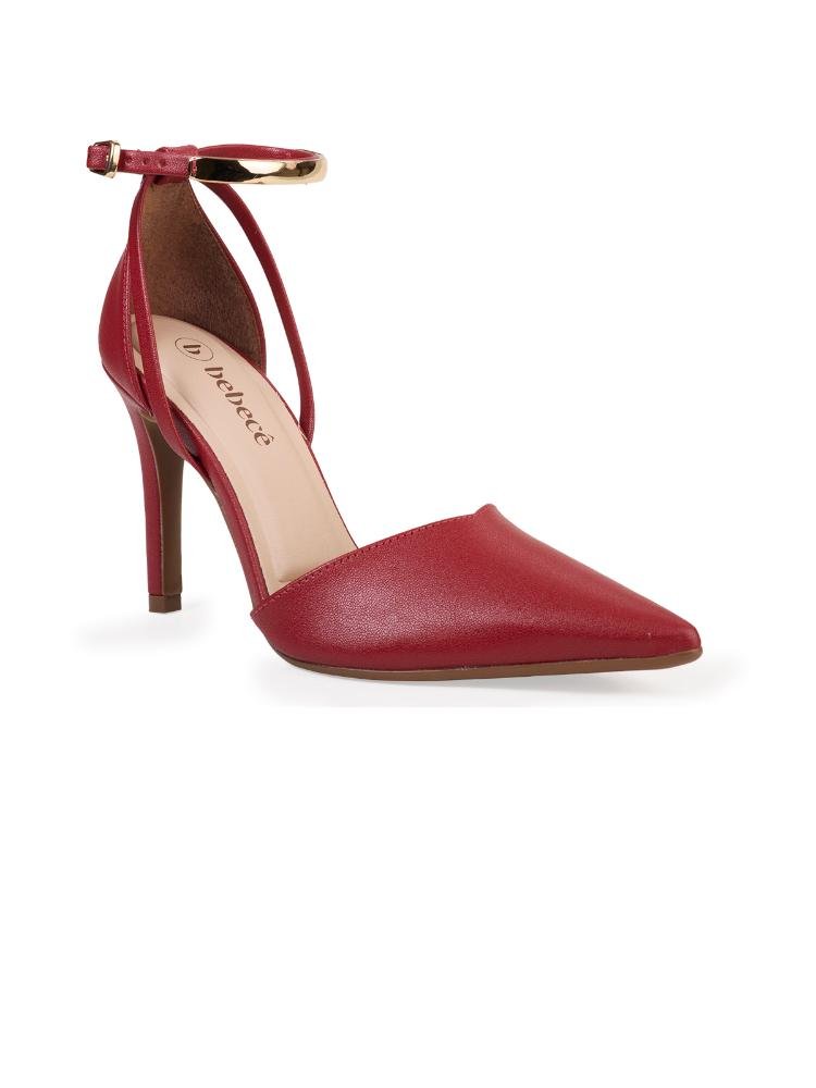 Scarpin Bebecê de Salto Alto com Tiras Cruzadas no Tornozelo Vermelho 3