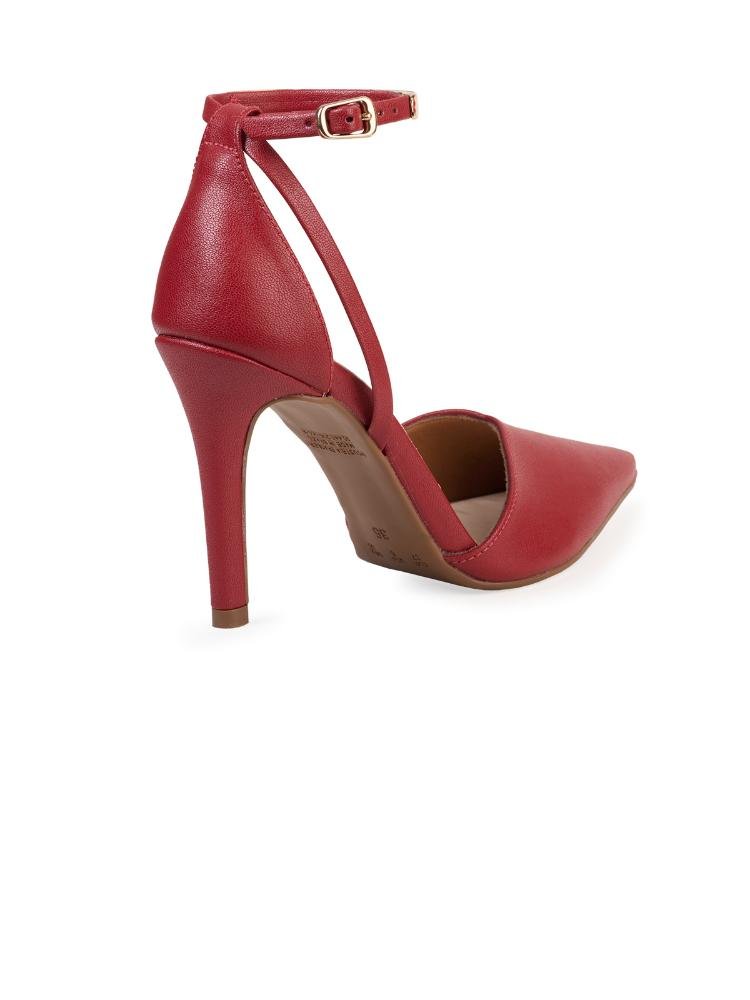 Scarpin Bebecê de Salto Alto com Tiras Cruzadas no Tornozelo Vermelho 4
