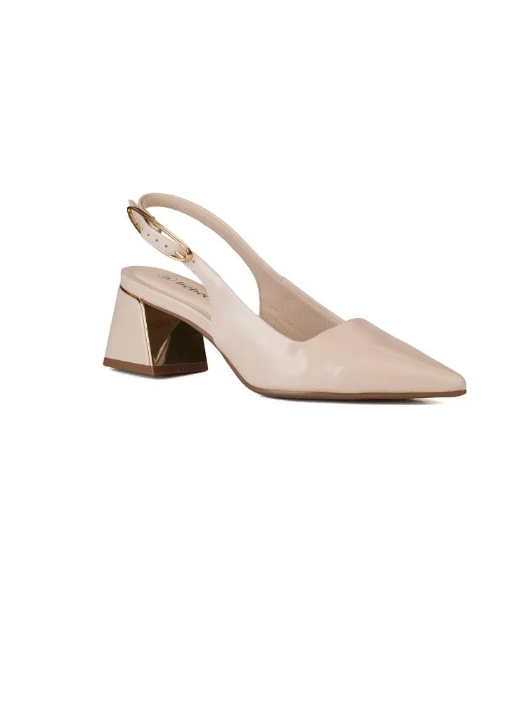 Scarpin Bebecê Slingback com Fivela Alongada e Metal Bege 3