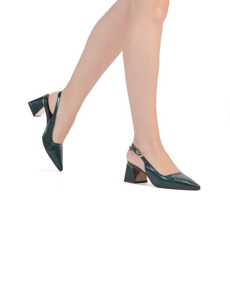 Scarpin Bebecê Slingback com Fivela Alongada e Metal Verde 2