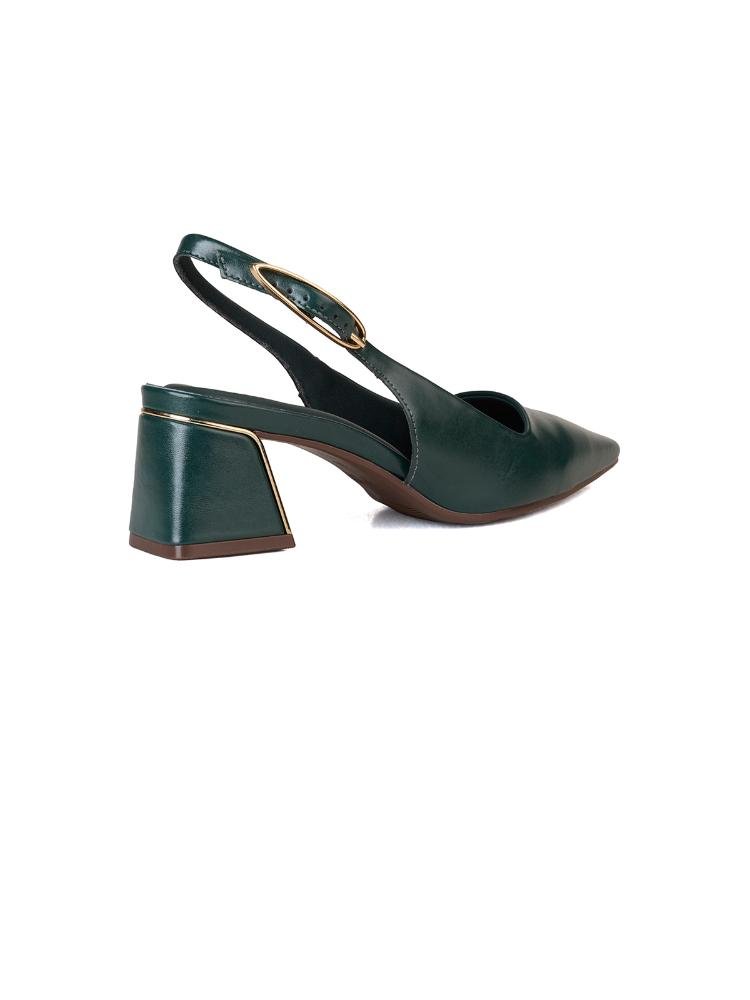 Scarpin Bebecê Slingback com Fivela Alongada e Metal Verde 4