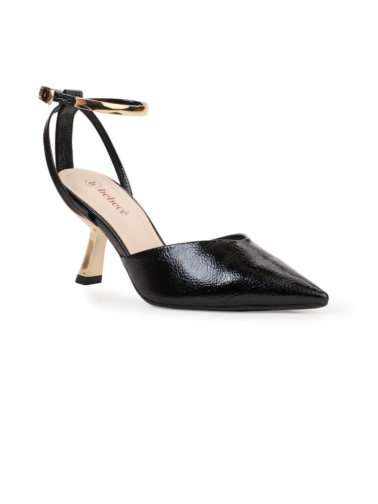 Scarpin Salto Fino Bebecê Bico Fino com Tira no Tornozelo Preto 3