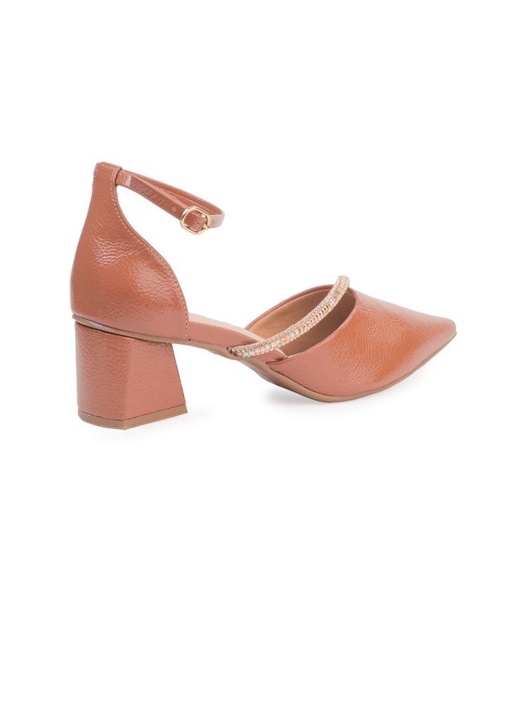 Scarpin Semi Aberto Bebecê com Tira de Strass Marrom 4