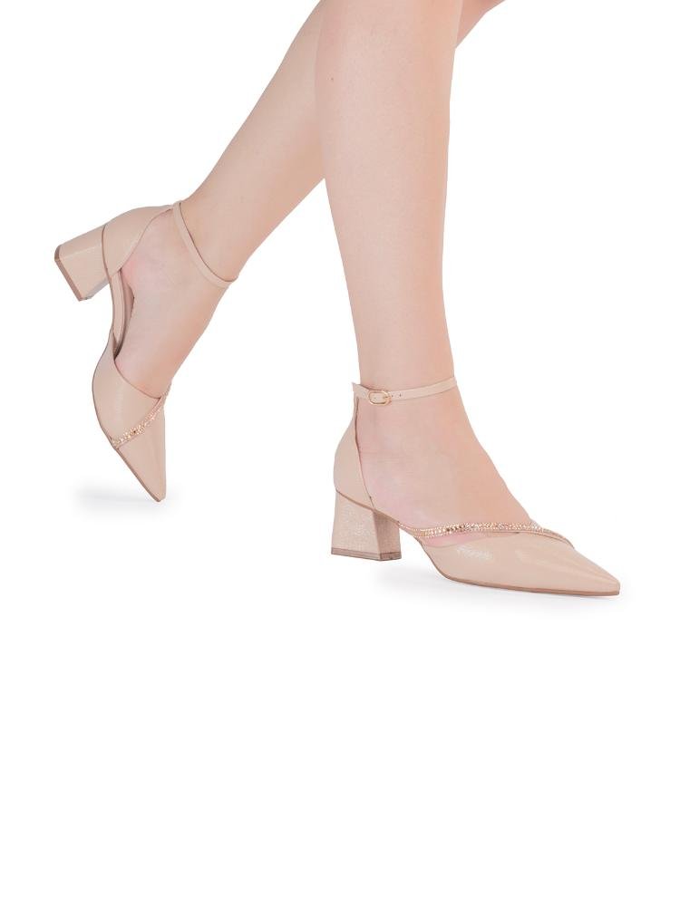 Scarpin Semi Aberto Bebecê com Tira de Strass Bege 3