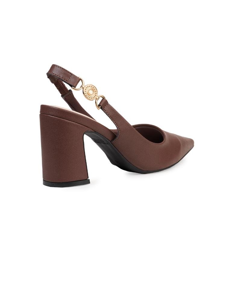 Scarpin Slingback Bebecê Aberto com Salto Grosso Marrom 2