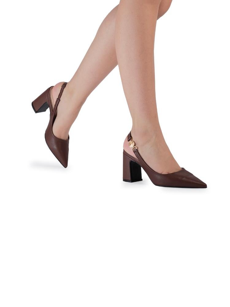Scarpin Slingback Bebecê Aberto com Salto Grosso Marrom 3